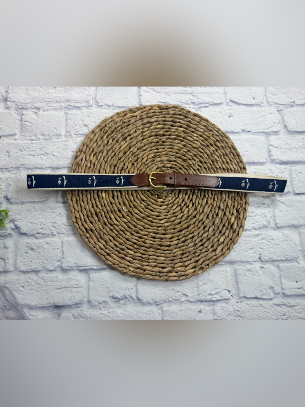 Leather Man Limited Classic Preppy Ribbon Web Belt w/ Nautical/Sporting Motif.